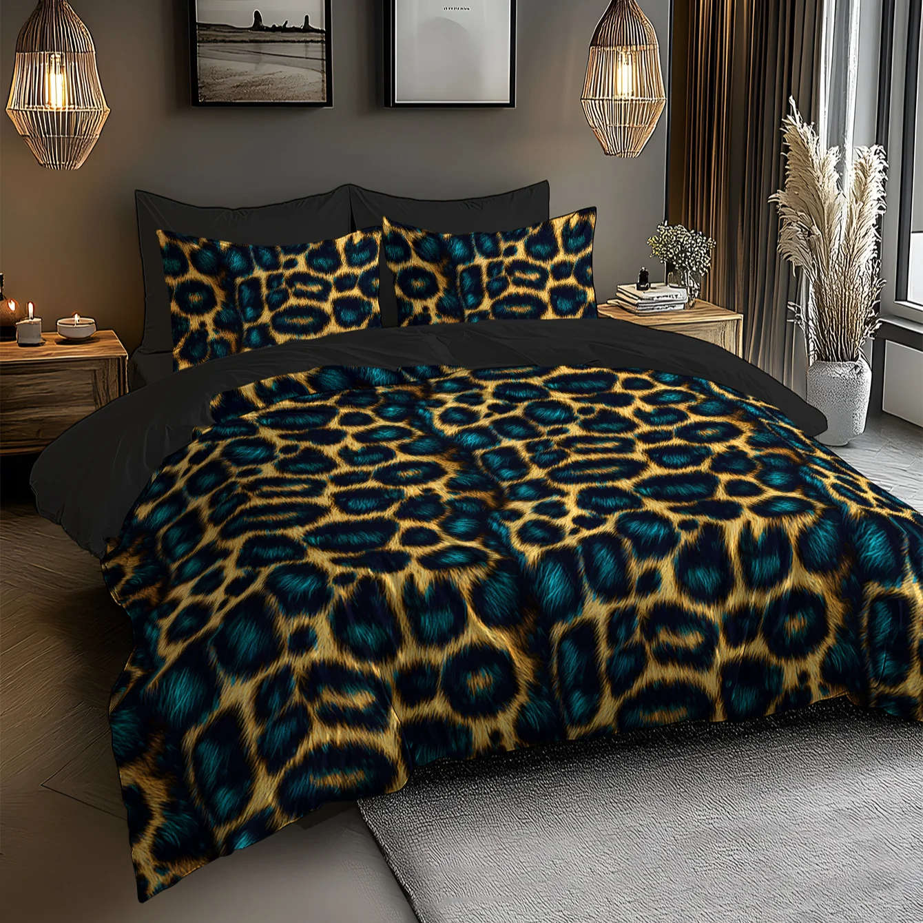 

3D Digital Printed Duvet Cover Set, Featuring a Wild Leopard Print Pattern, Suitable for All Seasons, Machine Washable