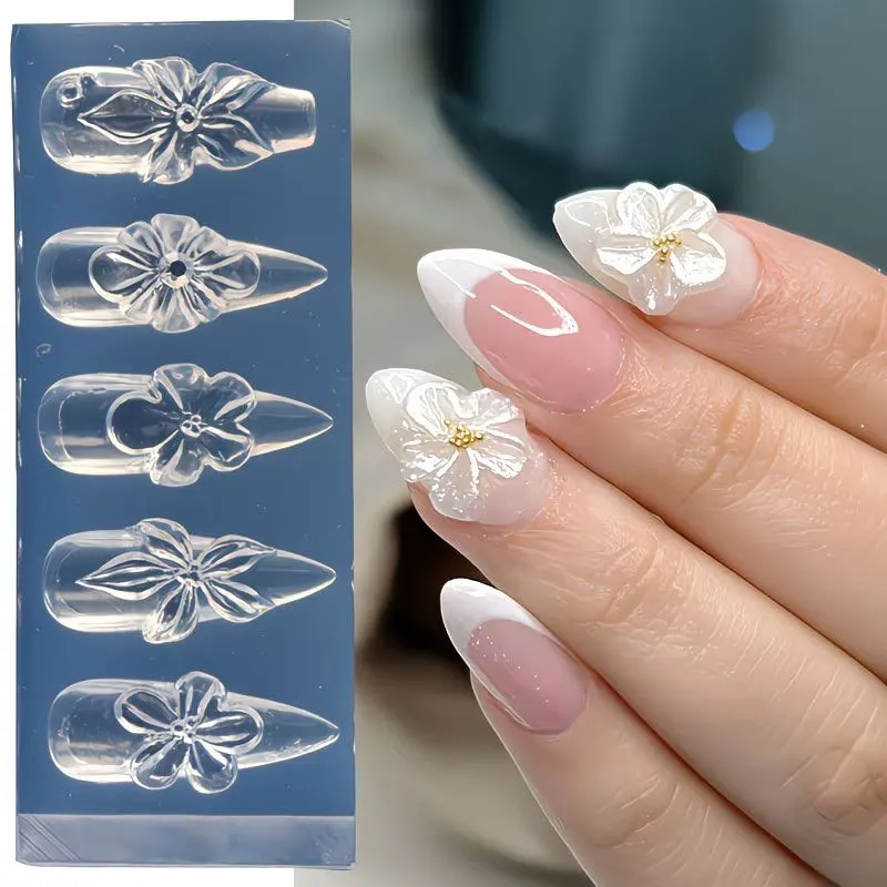 Molde de silicona 3D para flores de uñas, pétalos de lirio e hibisco, plantilla para tallar, esténciles para esmalte en gel, decoración de manicura primavera/verano 5