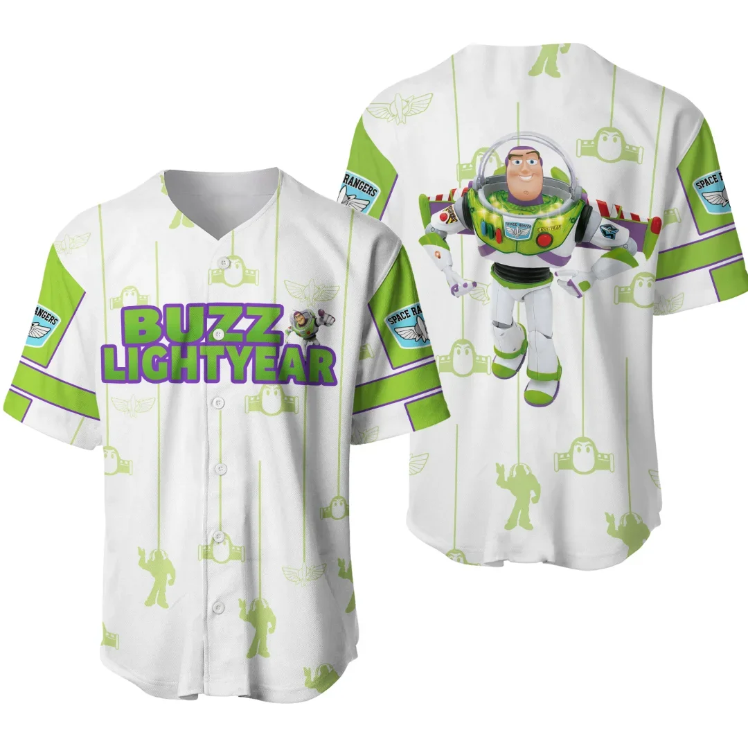 Toy Story Buzz Lightyear Baseball Jersey Men\'s Women\'s Short Sleeve Button Up Shirt Disney Baseball Jersey Casual Sports Shirt