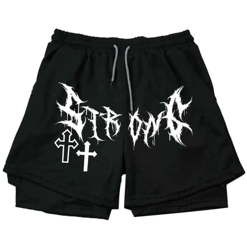 

Men Double Layer 2-in-1 Shorts Summer High Street Shorts Compression Quick Dry Breathable Fitness Joggers Casual Short