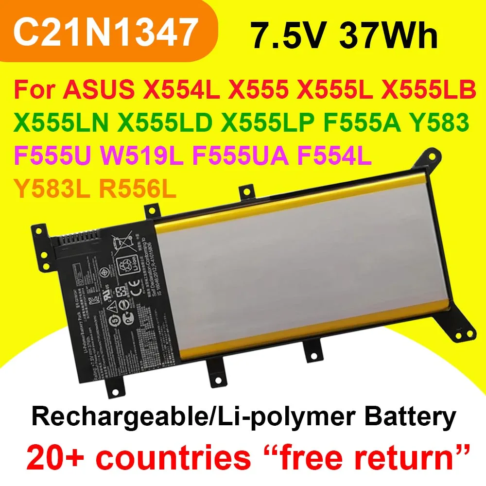 

7.5V 37Wh C21N1347 Battery For ASUS X555 X55L X555LA X555LD X555LN F554 F554L F555 F555L Y583 Y583L R556L K555L Laptop Batteries