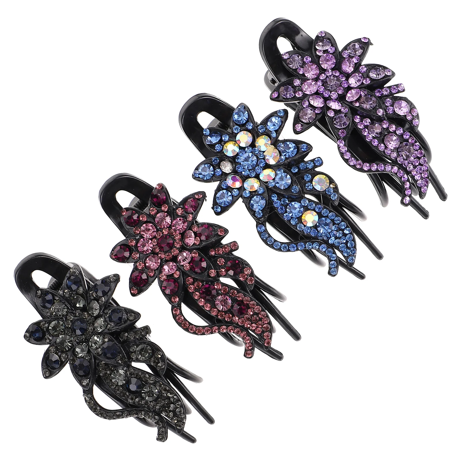 4 قطعة مشبك شعر منقار البط كليب زهرة حجر الراين ذيل حصان حامل غير تالف إكسسوارات الشعر للنساء الفتيات ارتداء اليومي