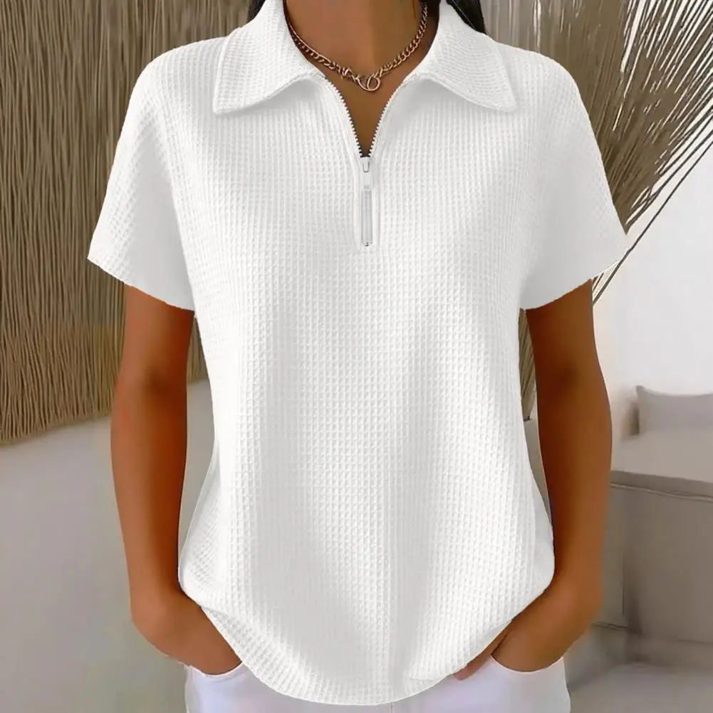 Camiseta Verano Mujer Solapa Manga Corta Media Cremallera - alternate angle