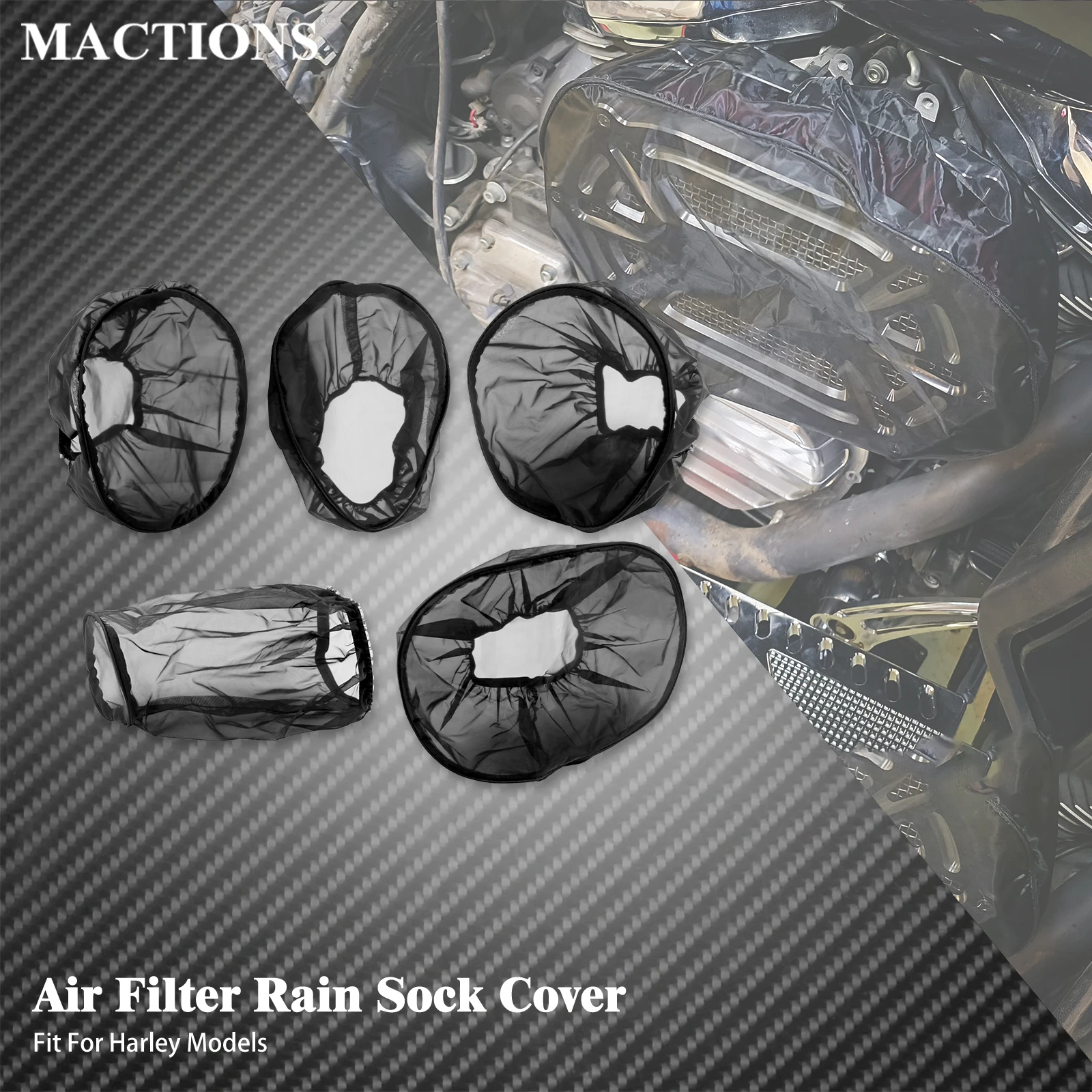 Motorcycle Rain Sock Air Filter Cover Waterproof Protective Cover Black For Harley Touring Dyna Softail Sportster 883 1200 48 72