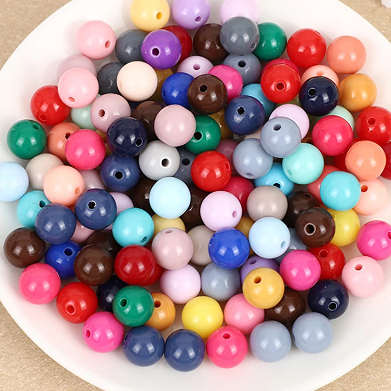 100pcs 8mm 10mm 12mm Acrylic Solid Chunky Round Beads Candy Colors Loose Spacer Beads for Jewelry Bracelets Accessory