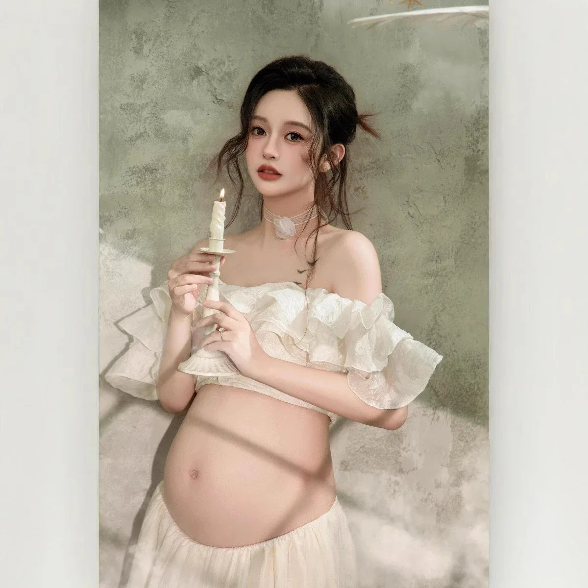 Women Ruffles Tube Top with A-line Skirt 2pcs Set for Photography Shooting Elegant Photo Clothing Maternity Pregant Photo Shoot view 3