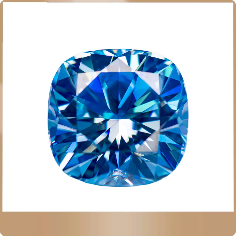 

Moissanite Gemstone Cushion Cut Aquamarine Color Lab Grow Diamond for Charms Woman DIY Jewelry Making GRA Certificate