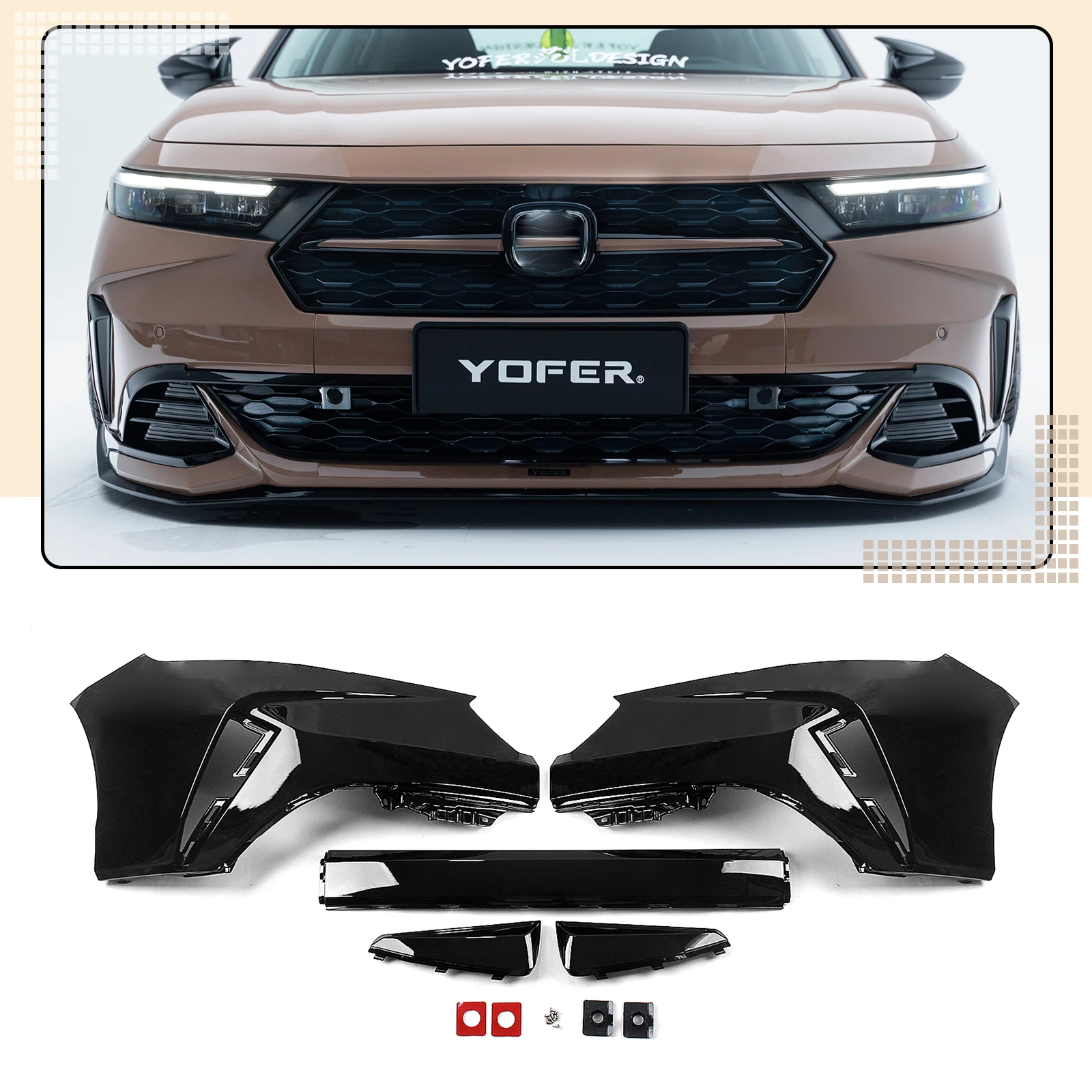 Yofer Front Bumper Cover Spoiler Kit For Honda Accord 2023-2025