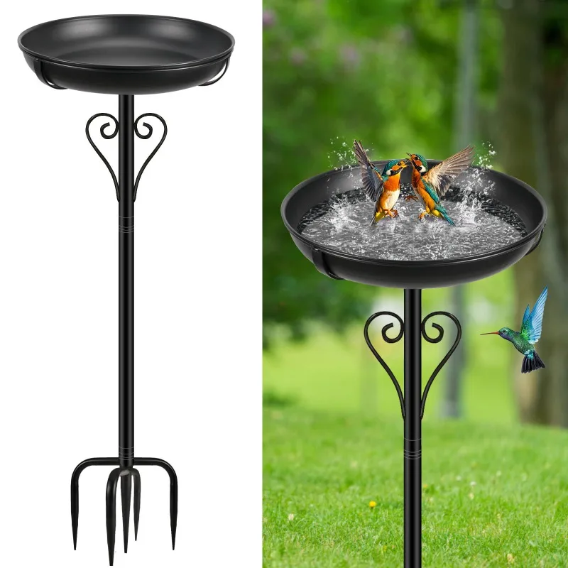 Bird Bath Feeder with Ground Stake Base for Outdoor Garden Lawn Yard Bird Feeding