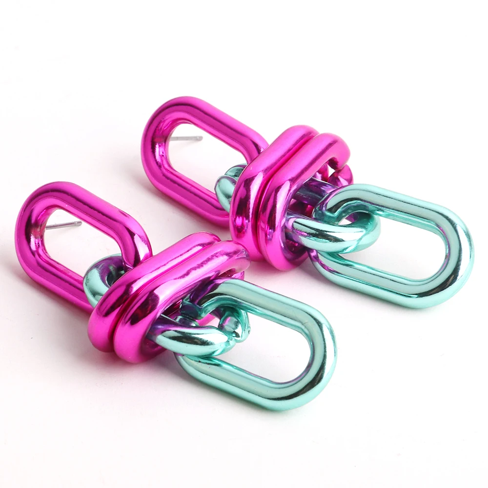 FishSheep Vintage Metallic Rosa Tropfen Ohrringe für Frauen 2022 Punk Acryl Geometrische Kette Lange Baumeln Ohrring Trendy y2k Schmuck