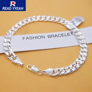 Fashion Hot 925 Silver Bracelet 6mm 18/19/20cm Flat Side Chain Lobster Clasp For Woman Man Wedding Engagement Jewelry Gift