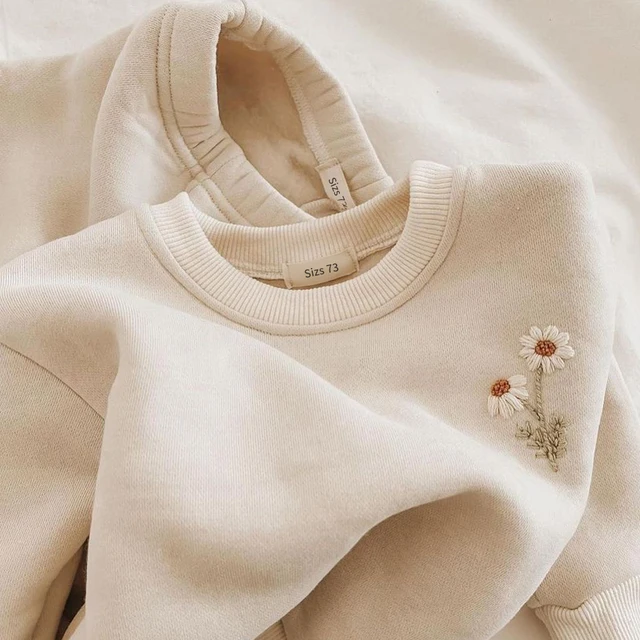 Baby Girls Clothes Set Fleece Embroidery Daisy Pullover Sweatshirt+Jogger Pants Set Girls Boys Tracksuit Toddler Girl Clothes 2