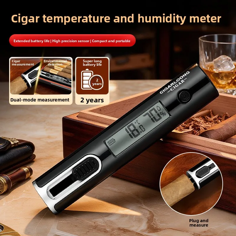 CIGARLOONG Double Mode Metal Probe Humidity Meter Precise Cigar Humidity Measurement Device Electronic Display Screen