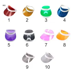 X5QE Women Men Transparent PVC Plastic Sunshade Hat Frosted Candy Color Empty Open Top Sports Beach for Sun Visor Strap