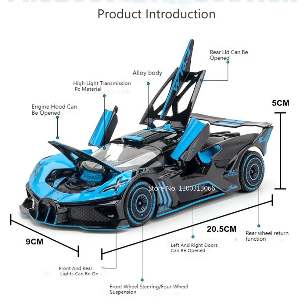 1:24 bolide modelos de carros atlânticos liga diecast brinquedos portas abertas veículos modelo roda puxar para trás carro esportivo crianças presentes do festival