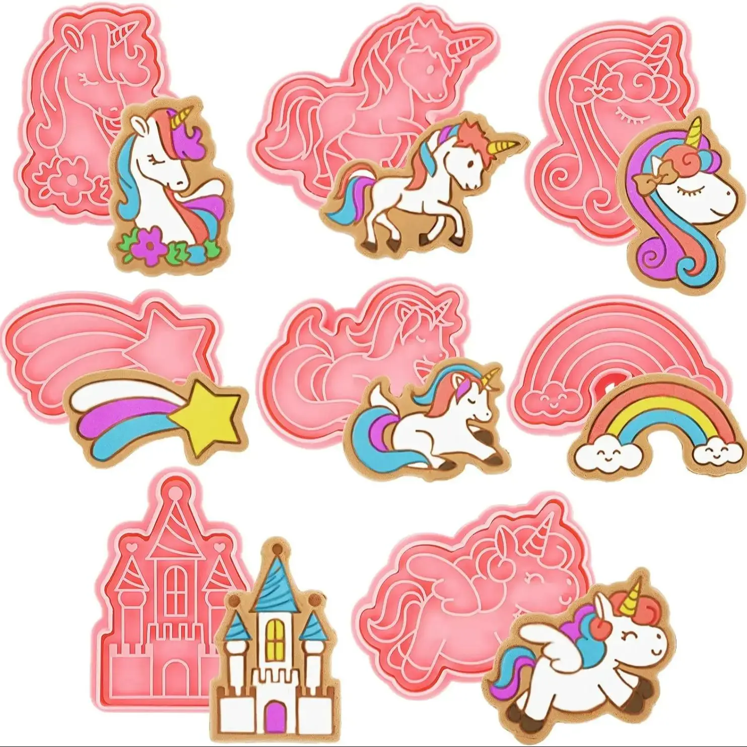 8Pcs Cookie Cutter Stamp Cartoon Unicorn Shape Biscuit Mold Confectionery Kitchen Baking Pastry Tools