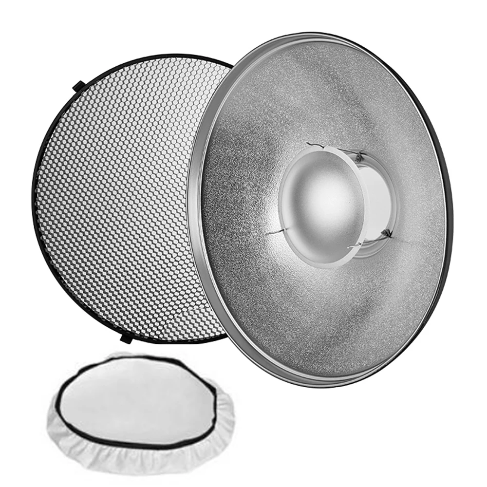 

Godox 42cm 16" White / Silver Bowens Mount Beauty Dish Reflector + Honeycomb Grid & Soft Diffuser Cover for Studio Flash Strobe