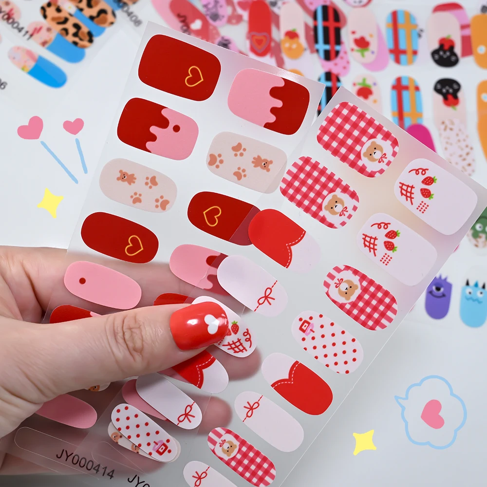 16 Tipps Backen Kostenlose Cartoon Katze Tier Volle Wraps Nagel Aufkleber Nette Blume Herz Französisch Selbst-klebe Nagel Aufkleber maniküre Slider