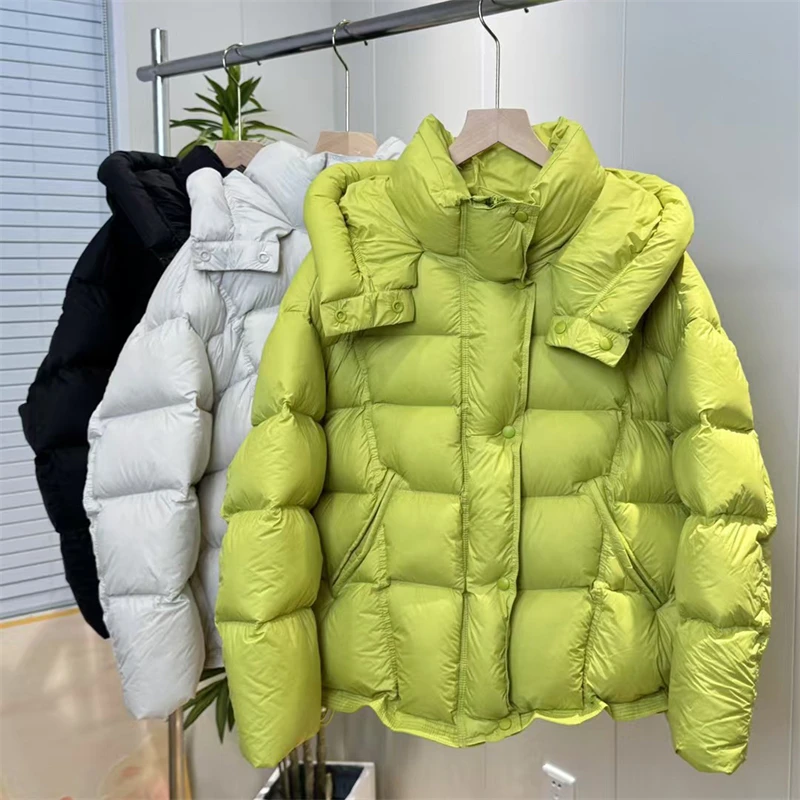 

High-quality winter new women's thickened warm white duck down hooded down jacket 2025 fashionable casual puff short coat