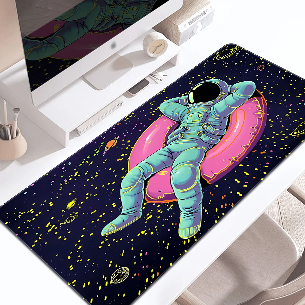 Art Astronaut Mouse Pad Gaming Mouse Pad Multi-size Washable Non-Slip Stitched Edge Computer Keyboard Desk Mat For Office Home