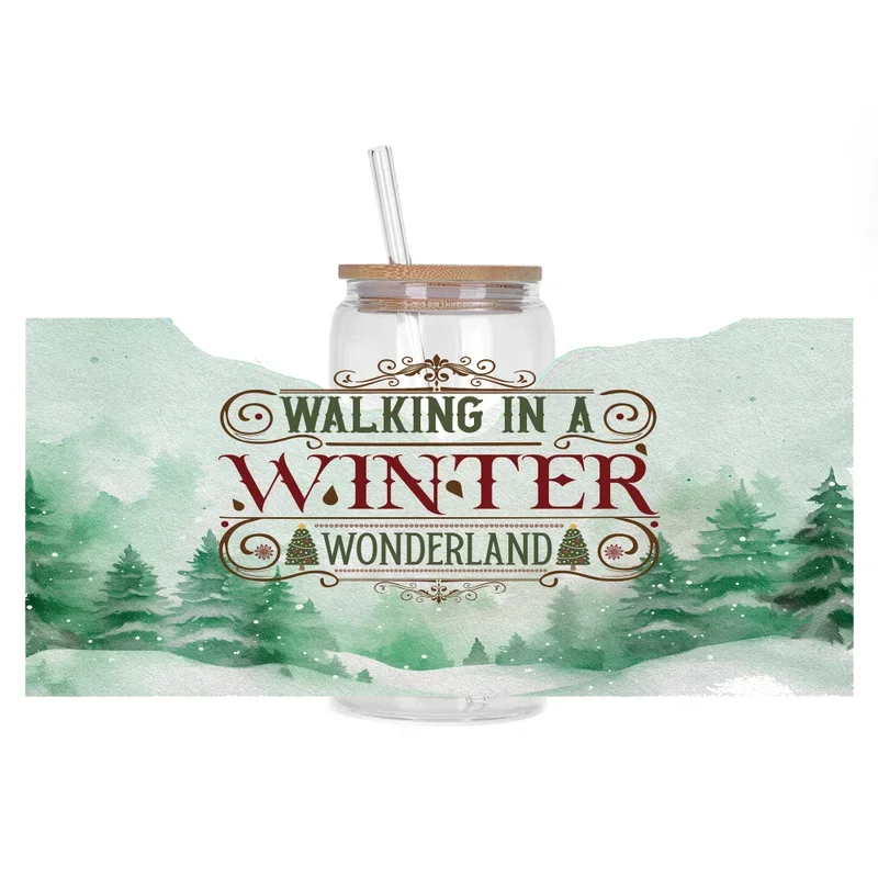 Christmas Series UV DTF Cup Decal Wrap for 16oz Libbey Glasses Can Waterproof DIY Cartoon Snow Man 3D Transfer Sticker