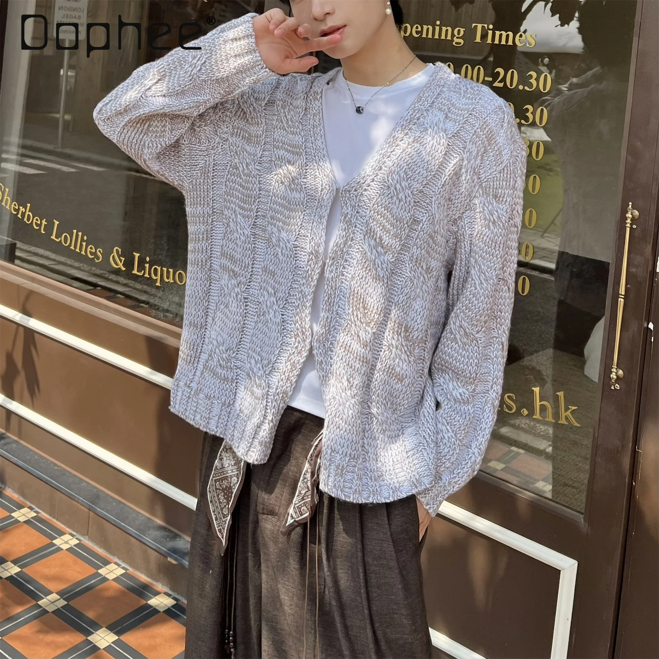 

New Hot Sale Spring and Autumn French Retro Style Simple Design Gray Sweater Men's Casual Soft Blue Knitted Cardigan