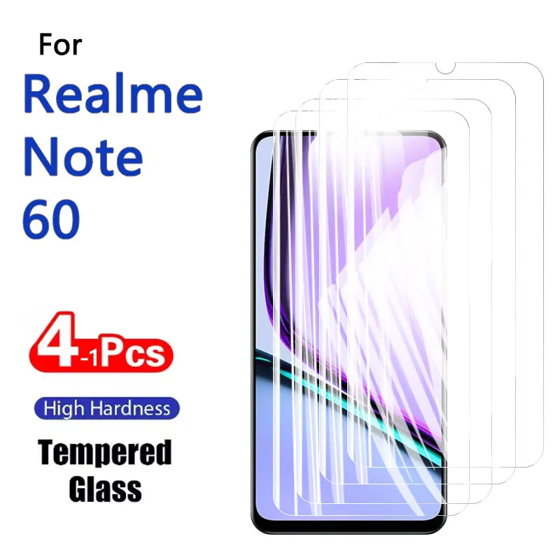 1–4 Stück Displayschutzfolien für Realme Note 60 6,74 Zoll, gehärtetes Glas, Kristall, 9H, hohes Aluminium, kratzfestes Gehäuse, freundlicher Fingerabdruck