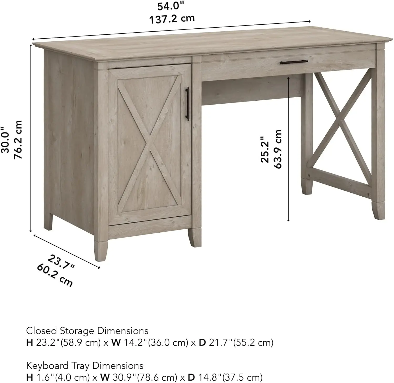 Bush Meubelsleutel West Computerbureau Met Opslag | Boerderij Pc Tafel Voor Thuiskantoor In Gewassen Grijs | 54W X 24d