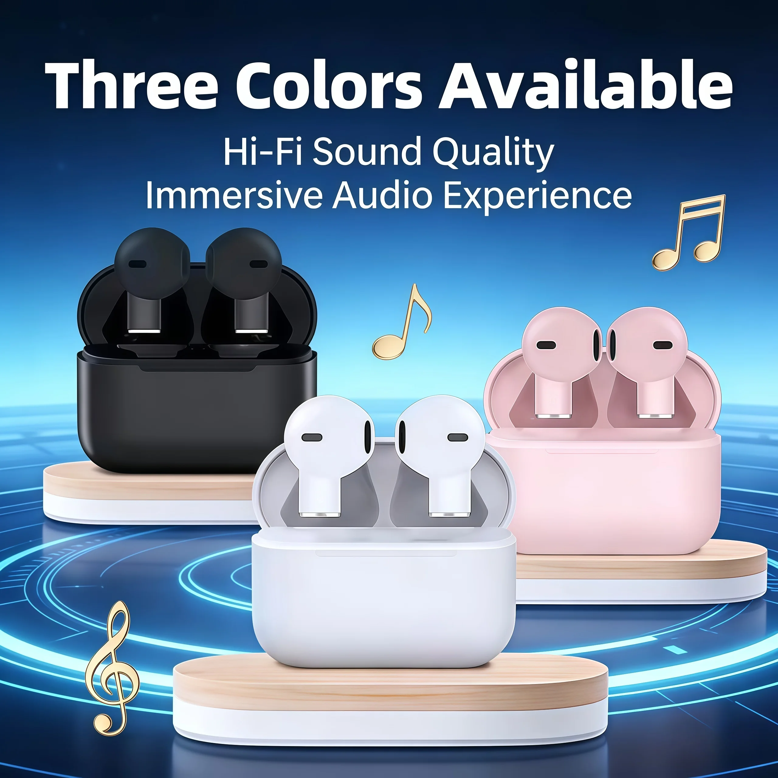 Fones de ouvido Bluetooth Pro5S, fones de ouvido intra-auriculares estéreo sem fio de alta fidelidade, mini fones de ouvido esportivos com cancelamento de ruído e microfone