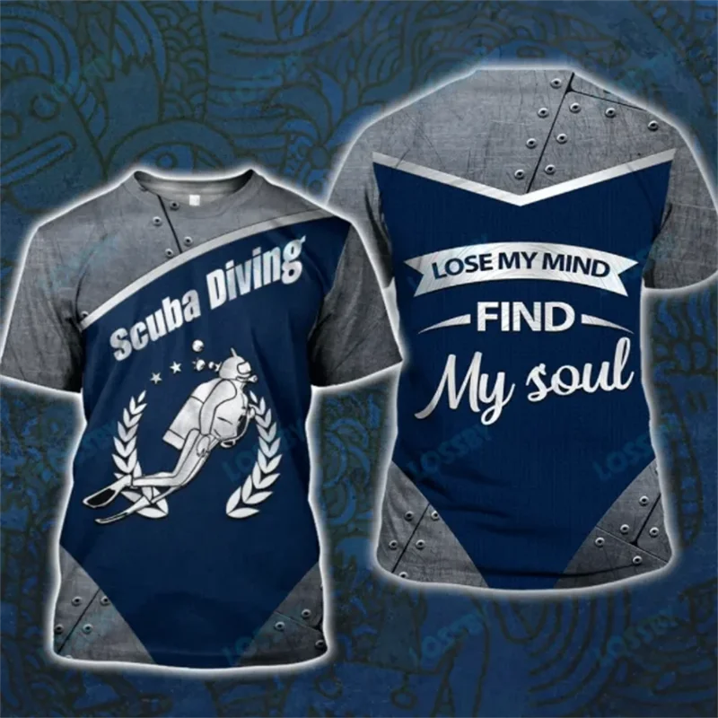 Diving Series Graphic T Shirts For Men Summer O-neck T-shirt Casual Short Sleeve Oversized Tops Fashion Streetwear Mens Clothes