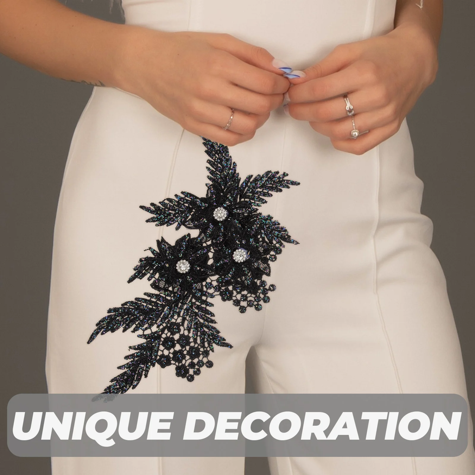 

2Pcs Black Embroidery Sequin Decoration Patches for Clothes Lace Appliques Rich Details Bright Colors Fashionable Accessories