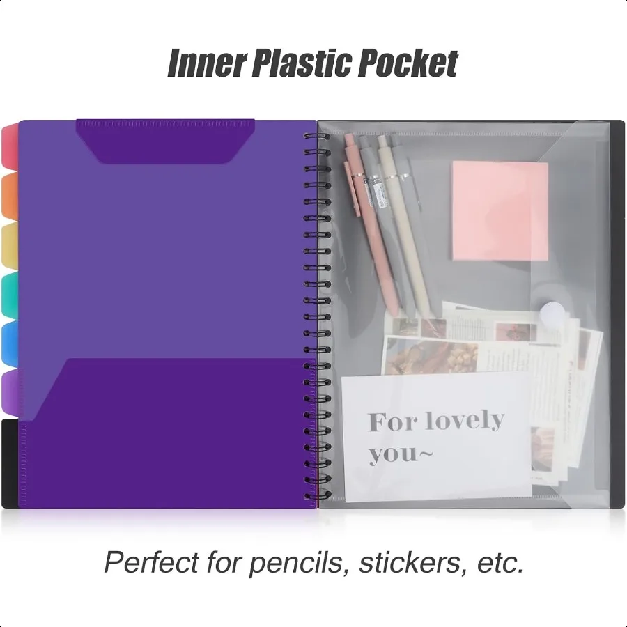 منظم الحافظة فوليو بغلاف مقوى مع 6 فواصل ألوان و12 جيوب لحجم الرسالة مقاس 11 بوصة × 8.5 بوصة للمكتب