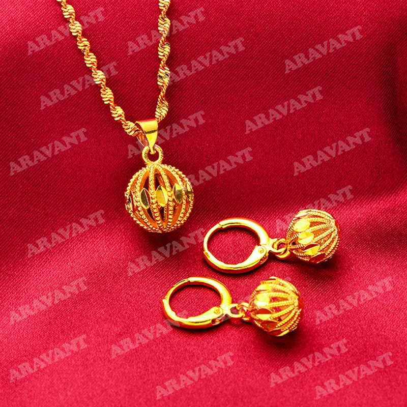 Aravant Wedding Jewelry Sets 925 Silver 18K Gold Lantern Twisted Necklaces Earring Set For Women