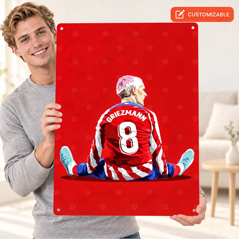 Antoine Griezmann Football Player Textured Metal Poster Customized Aluminum Sign Sports Photography Wall Art For Home Office