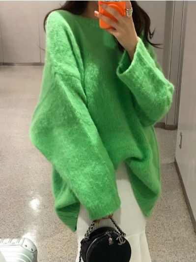 

Korean Sle Loose Long Sve round Ne Knitted Sweater Women's Winter New Design Lazy Sle Anti-Aging Knitted Top