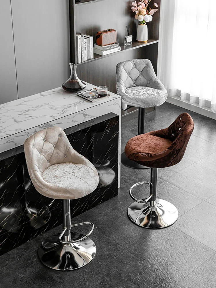 European Style Bar Chair, Velvet Bar Stool, Liftable Rotation, Front Desk High Stool, Beauty Makeup Stool, Backrest, Furniture