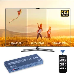 Commutateur de matrice 4x4 compatible HDMI, séparateur de matrice 4K, boîte 4 entrées 4 sorties avec extracteur EDID et télécommande IR