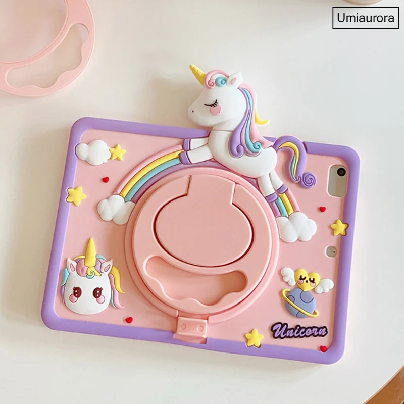 Cartoon Unicorn Cover For Samsung Tab A7 Lite SM-T220 A8 10.5 SM-X200 A9 Plus 11 inch SM-X210 Kids Silicone Rotation Stand Case