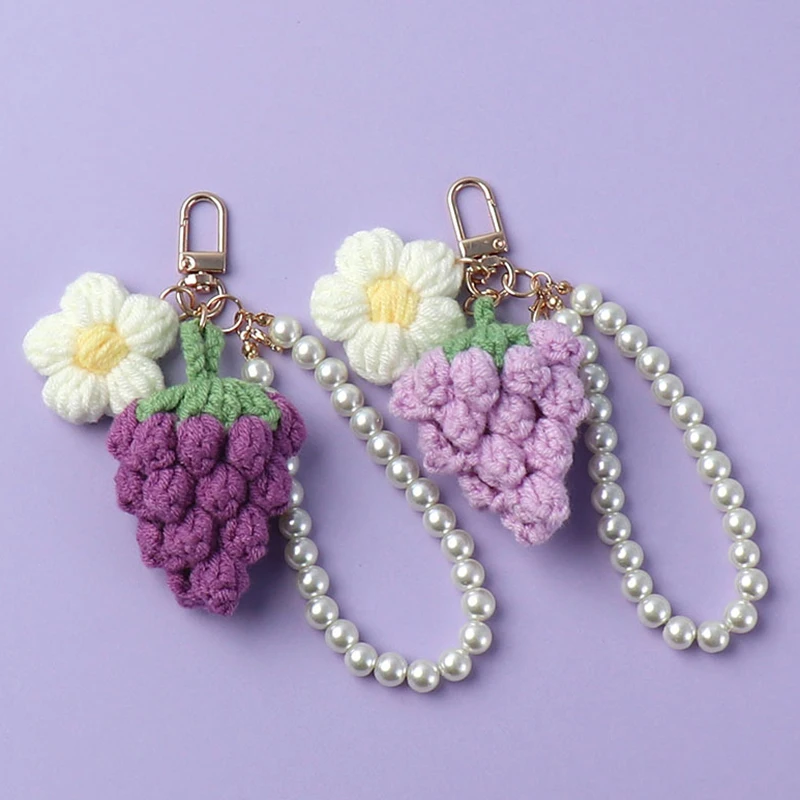 Fashion Keychain Wool Grape Handmade Crocheted Finished Pendant Lady Bag Bag Charm Key Rings