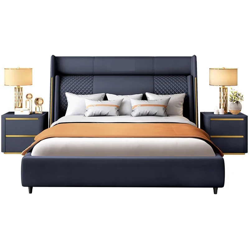 

Nordic 1.8 first-layer cowhide bed modern simple atmosphere light luxury bed large apartment villa master bedroom luxury