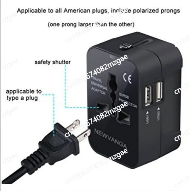 

202 Multi-country travel Global universal adapter plug Dual USB 2.1A universal adapter