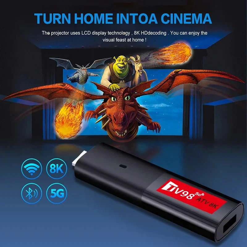 TV98 ATV Smart TV Stick 8K Android 14 2.4G 5G Wifi Support OTA Media Player TV Receiver BT5.0 2GB 16GB Voice Remote TV Box