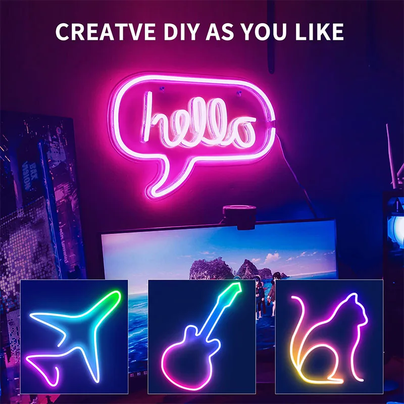 Smart Neon LED Strip Light Sign Remote Control RGB Flexible Neon Tape TV Backlight 1/3/5m Waterproof for Room Home Outdoor Decor