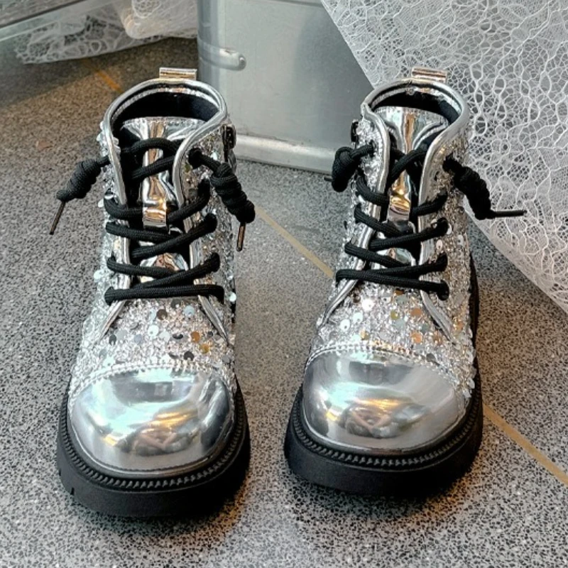 Autumn Girl Boots New Fashion Simple Ankle Boot Shiny Simple Retro Leather Shoe Versatile Anti Slip Casual Princess Kid Boots