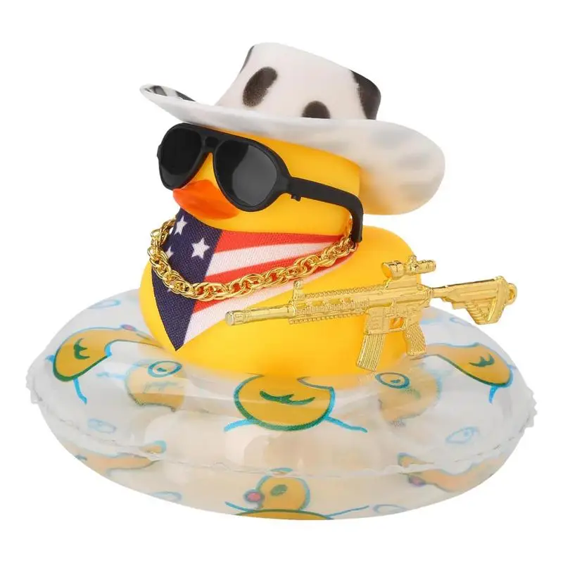 Rubber Car Duck Decoration Dashboard West Cowboy Accessories Ornament Yellow Rubber Duck With Sun Hat Swim Ring Necklace