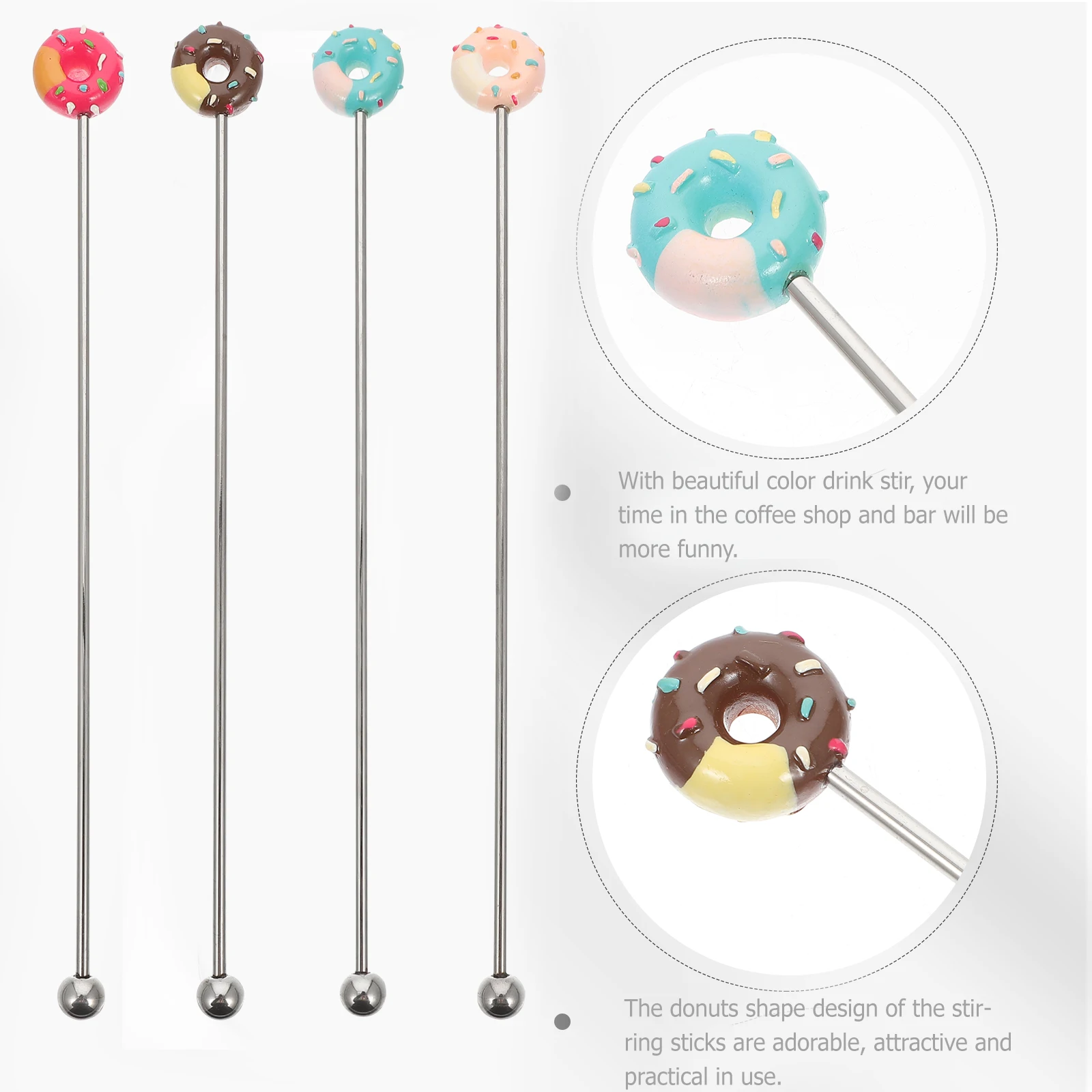 

8Pcs Reusable Donuts Shaped Stainless Steel Drink Stirrers With Resin Decoration Swizzle Sticks For Cocktail Bar Party Use