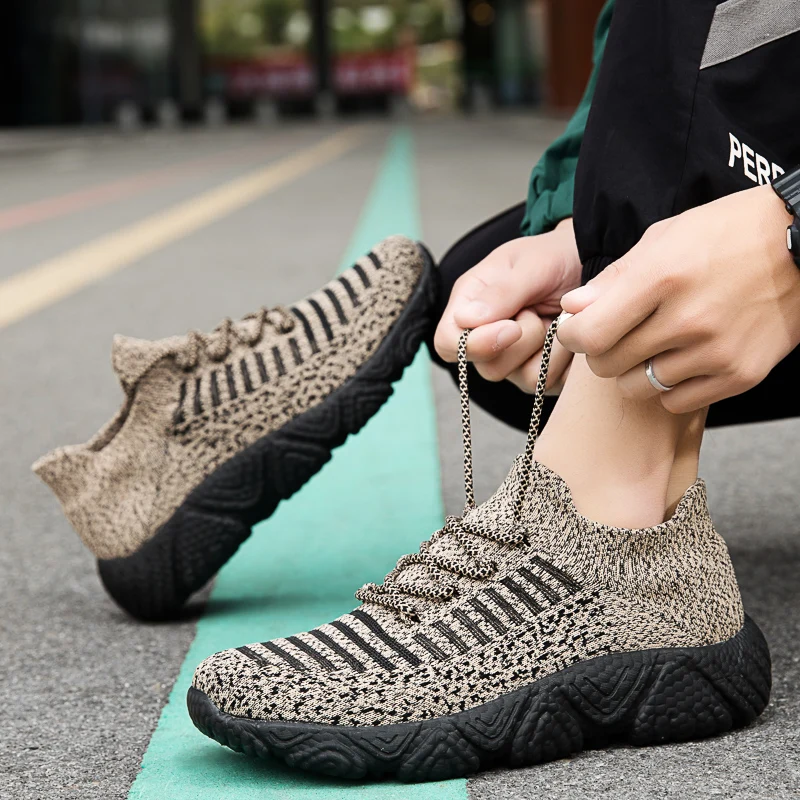 Fly Weaving Men Sport Socks Shoes MD Sole Cushioning Breathable Casual Jogging Running Non-slip Training Sneakers