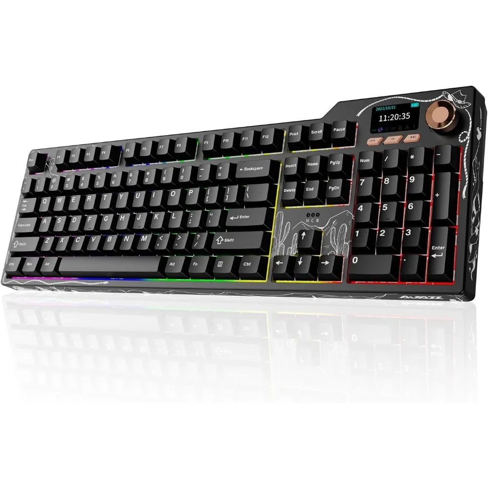 Full Size Wireless Mechanical Keyboard with Color Screen, Tri-Mode Gasket, Hot Swappable, RGB, Black