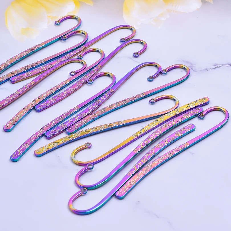 Wholesale 10/12PCS Mixed Metal Bookmark Alloy Electroplate Rainbow/Retro Silver Color For Jewelry Making Crested Mermaid Flower