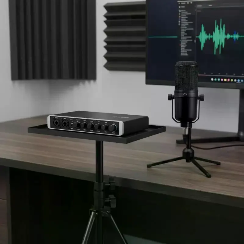 Streaming Microphone Stand with Sound Card Tray - Adjustable Mic Tripod Bracket-Professional Studio Podcasting Gear Accessories